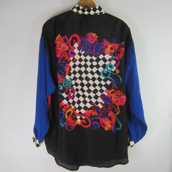 Carole Little 10 LS Colorblock Floral Silk Shirt - Picture 7 of 12